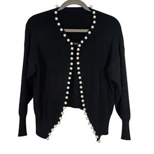 Repurpose? Handmade cardigan large pearl baubles. Festive party grandmacore